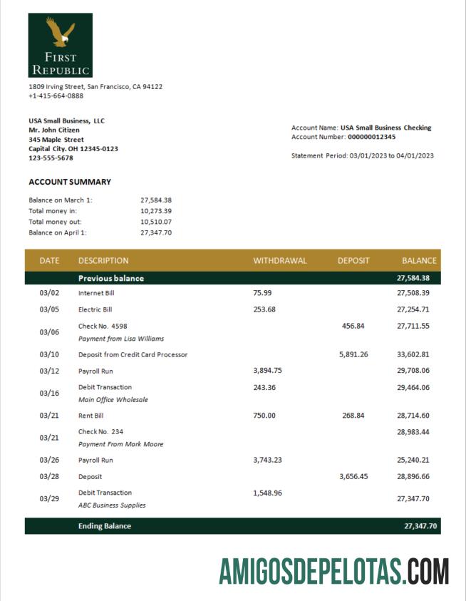 Baixável First Republic Bank Enterprise Statement modelo Word e PDF